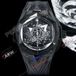 Swiss 7750 Replica Hublot Sang Bleu II Tattoo All Black Watch Rubber Strap